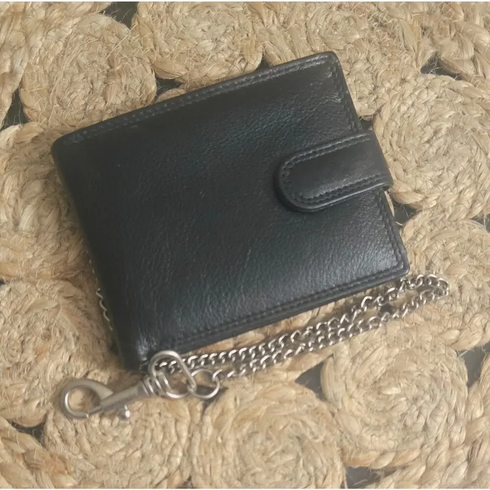 Golunski Black Leather Wallet with Chain